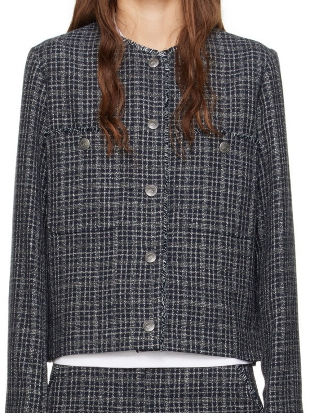 A.P.C. Stella Navy Plaid Tweed Jacket - Women's